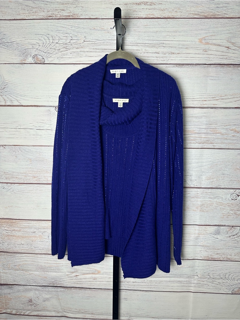 St. John SET 100% Cashmere with Beading Royal Blue Knit Cardigan and Under Top